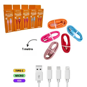 CABO DE DADOS USB COLORIDO 1M - HREBOS