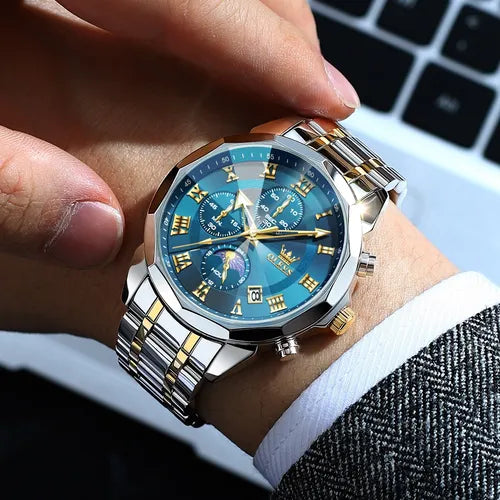 Olevs Relógio Masculino Original Luxo Aço Quartzo 3675