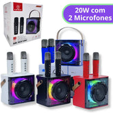 CAIXA DE SOM BLUETOOTH KARAOKÊ C/ 2 MICROFONE 20W LED RGB - KAPBOM - KA-8936