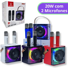 CAIXA DE SOM BLUETOOTH KARAOKÊ C/ 2 MICROFONE 20W LED RGB - KAPBOM - KA-8936