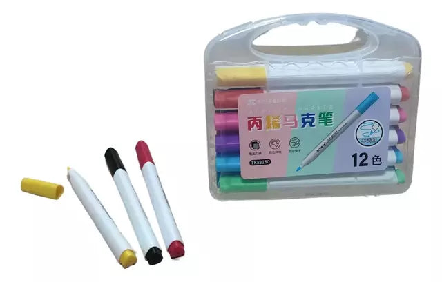 KIT 12 CANETINHAS MARCADORAS ACRÍLICAS PONTA ÚNICA TK-12