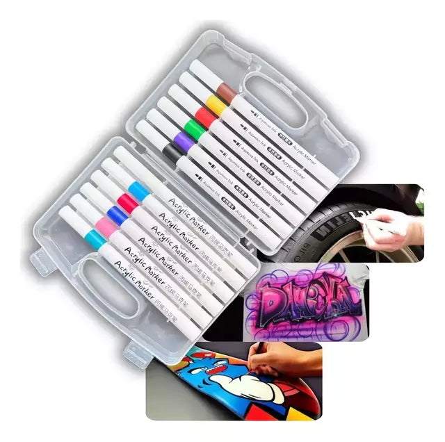 KIT 12 CANETINHAS MARCADORAS ACRÍLICAS PONTA ÚNICA TK-12